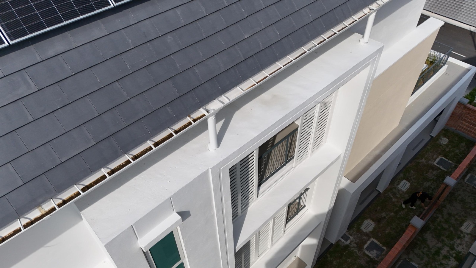 Metal gutter channel inspection with debris accumulation